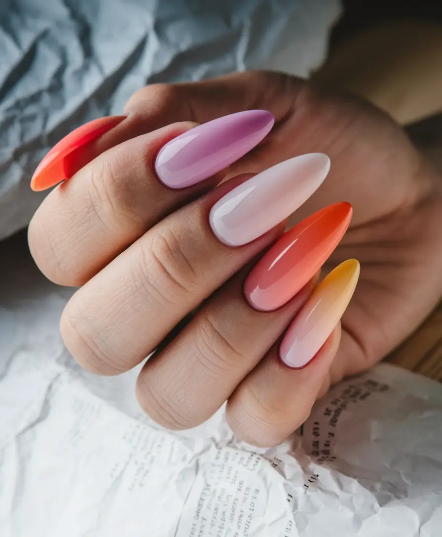 Tropical Vacation Nails for Summer 2025 Sunset Fade Fantasy