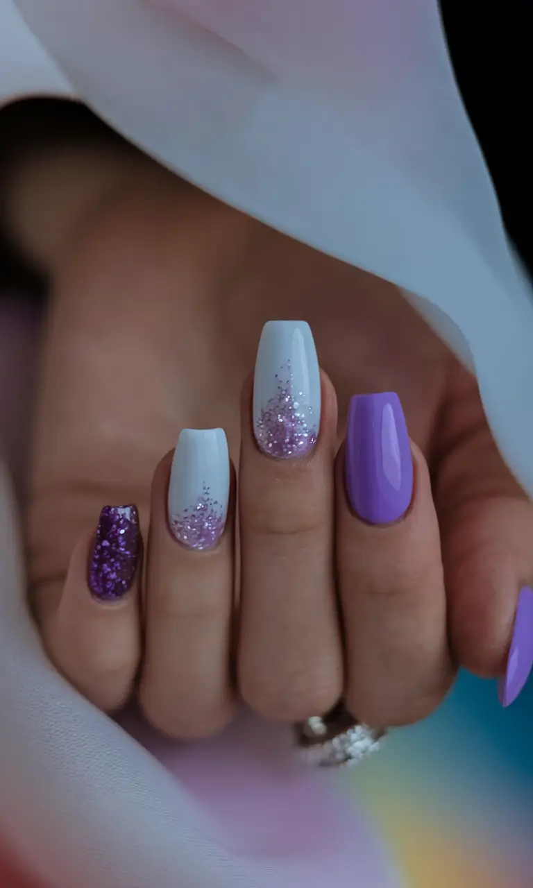 Tropical Vacation Nails for Summer 2025 Lavender Lagoon Sparkle