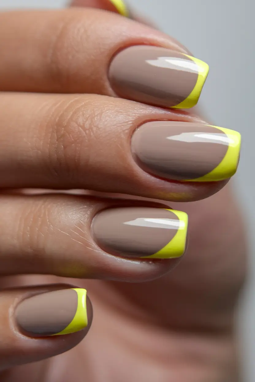 Tropical Vacation Nails for Summer 2025 Neon-Tipped Taupe for a French Twist with Bite