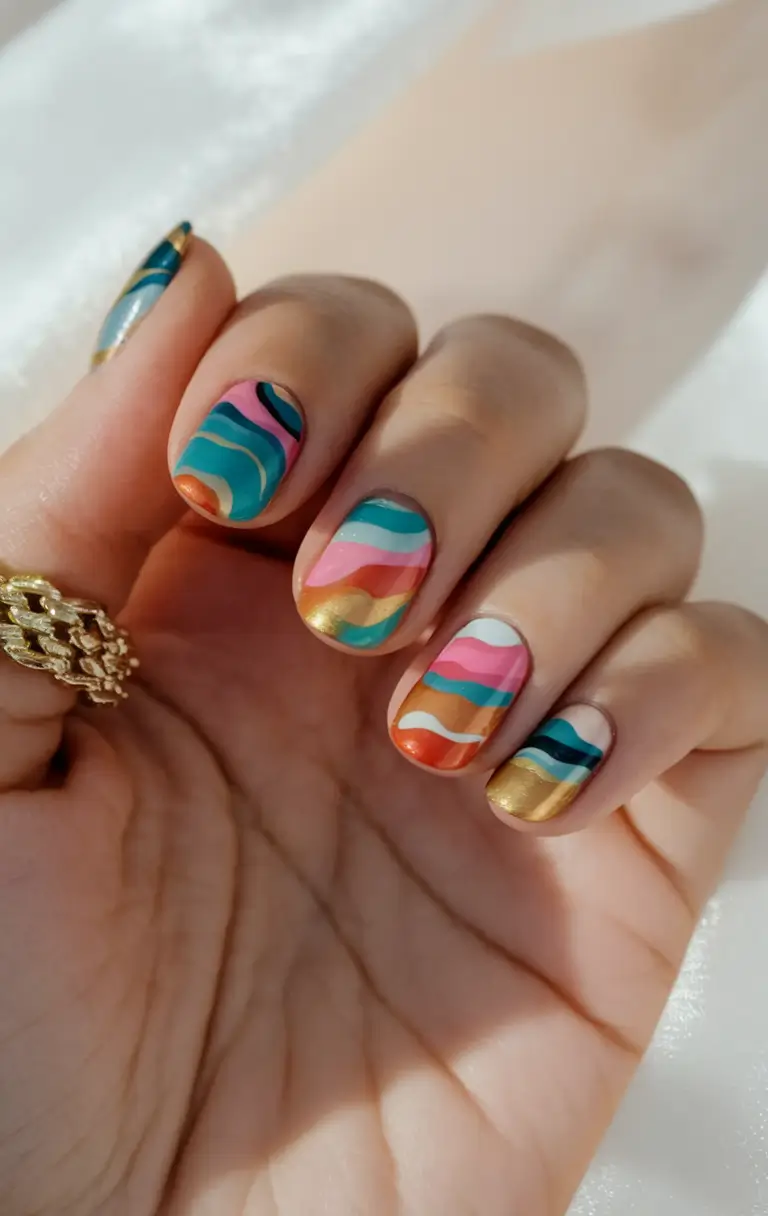Tropical Vacation Nails for Summer 2025 Wavy Sunset Sands