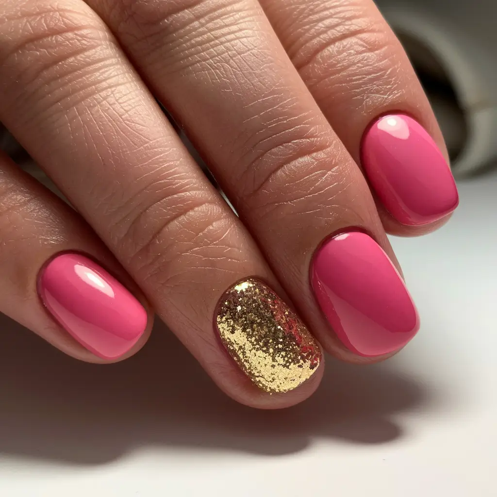 Tropical Vacation Nails for Summer 2025 Glitter Accent with a Rosé Twist