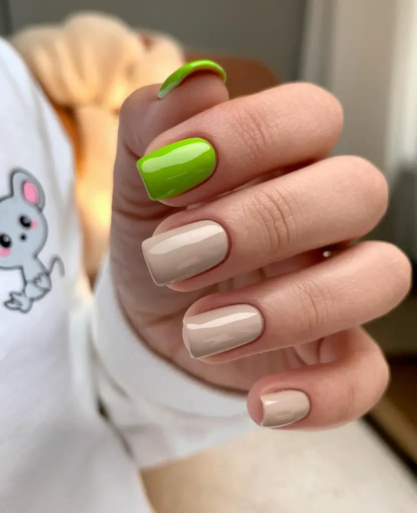 Tropical Vacation Nails for Summer 2025 Bold Green and Latte for Casual Cool