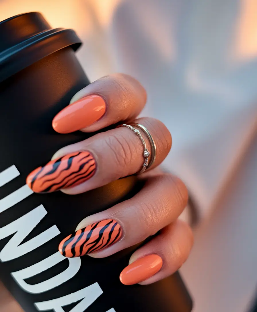 vacation nails ideas 2025 Tangerine Zebra Mood