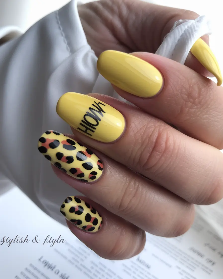 vacation nails ideas 2025 Yellow Safari & Street Style Fusion