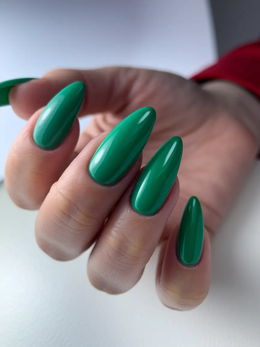 vacation nails ideas 2025 Bold Emerald Almond Elegance