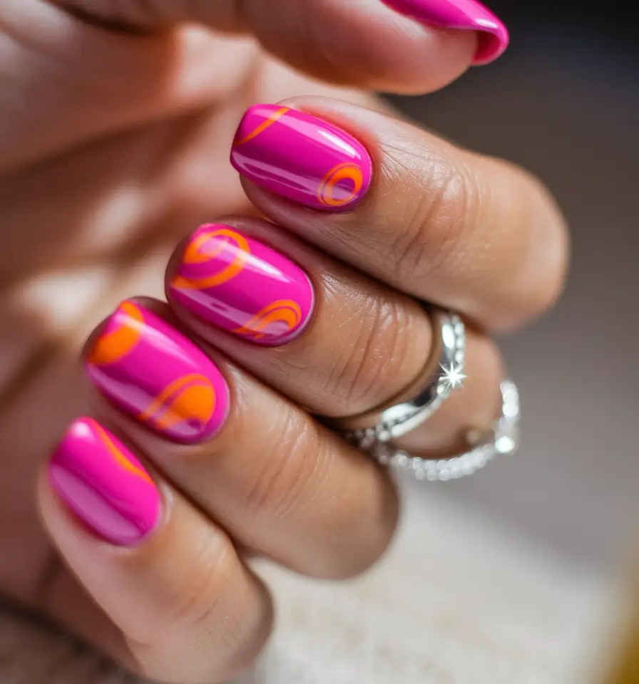 vacation nails ideas 2025 Hot Pink Swirl Revival