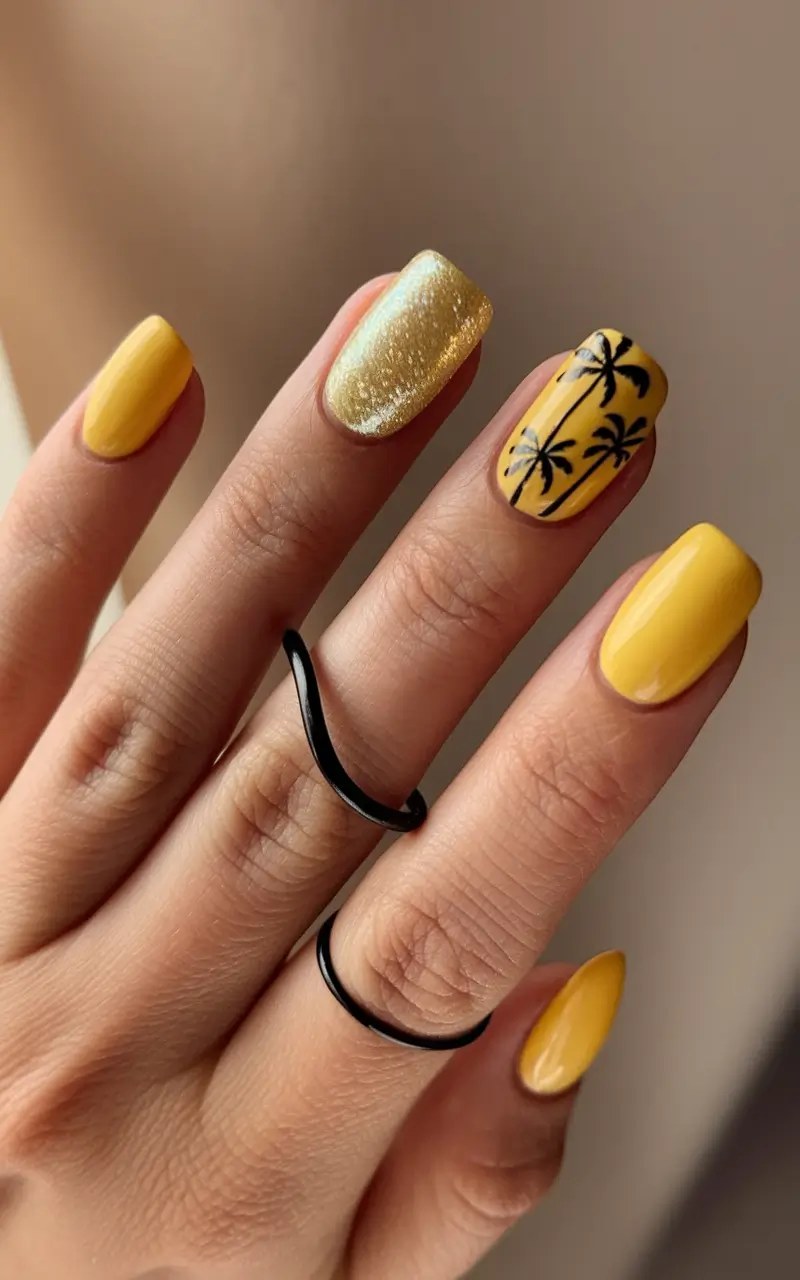 vacation nails ideas 2025 Palm Trees & Golden Hour