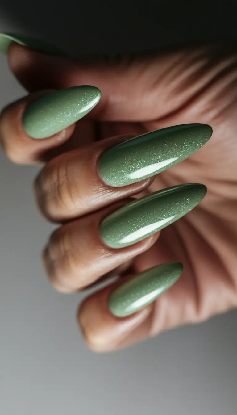 vacation nails ideas 2025 Mossy Sage with a Hint of Magic