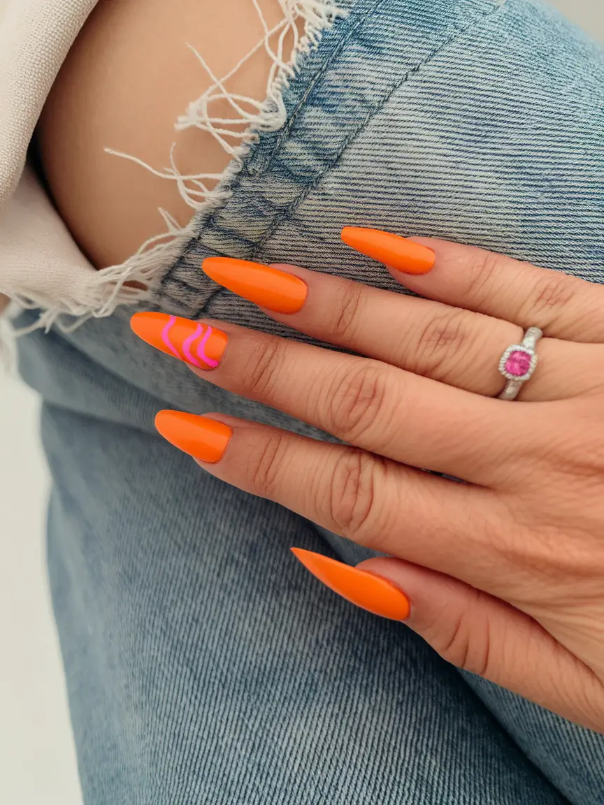 vacation nails ideas 2025 Sunset Orange with a Twist