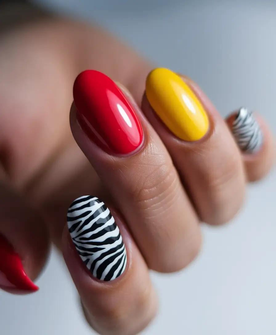 vacation nails ideas 2025 Color Pop Meets Safari Chic
