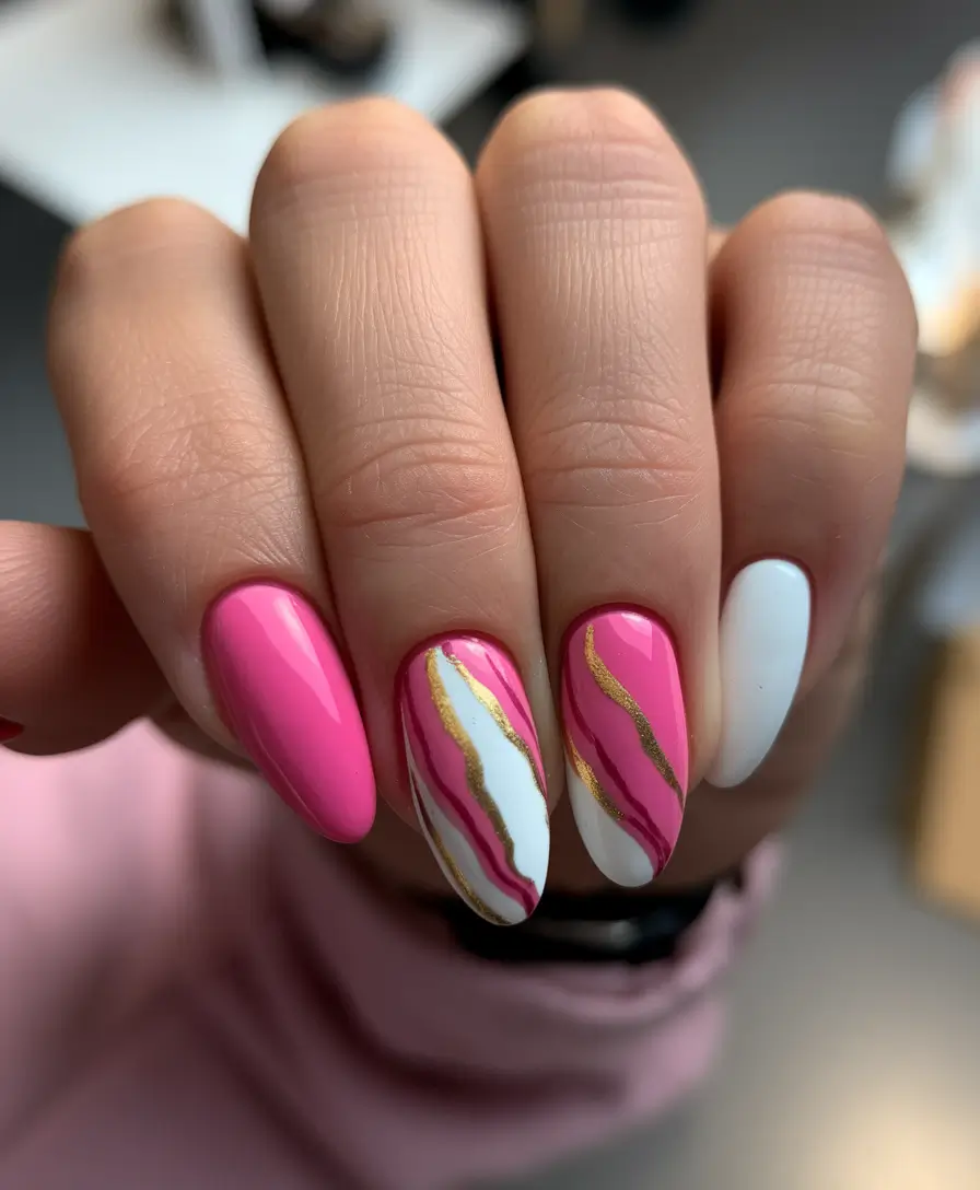 vacation nails ideas 2025 Pink Marble Glam