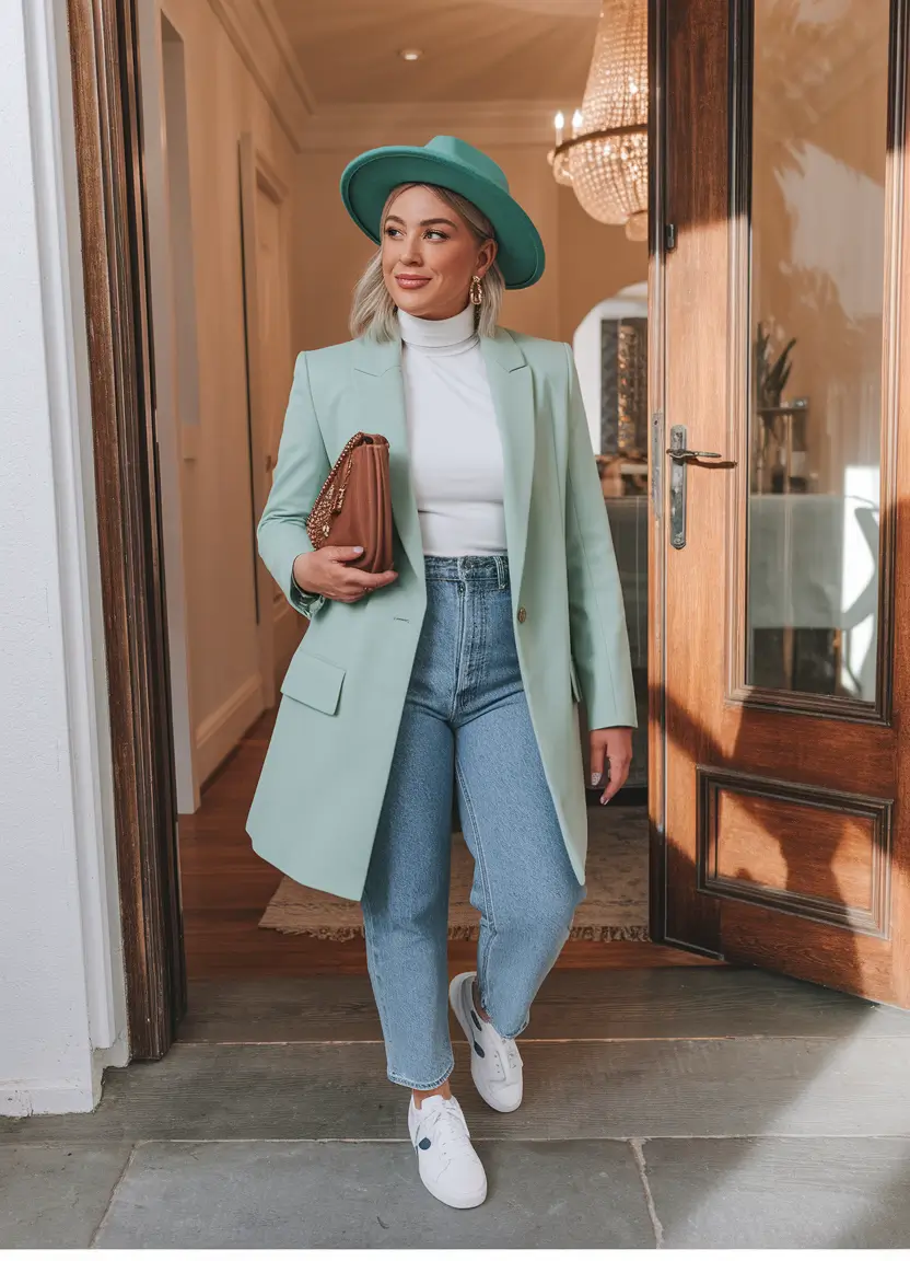 wardrobe ideas for june 2025+Mint Blazer & Denim Layers