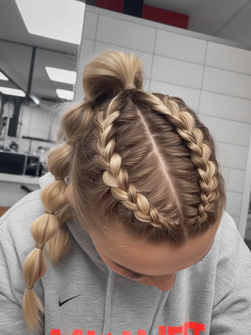 Women Hairstyles for Volleyball - Summer 2025! Half-Up Braided Buns and Bubbles