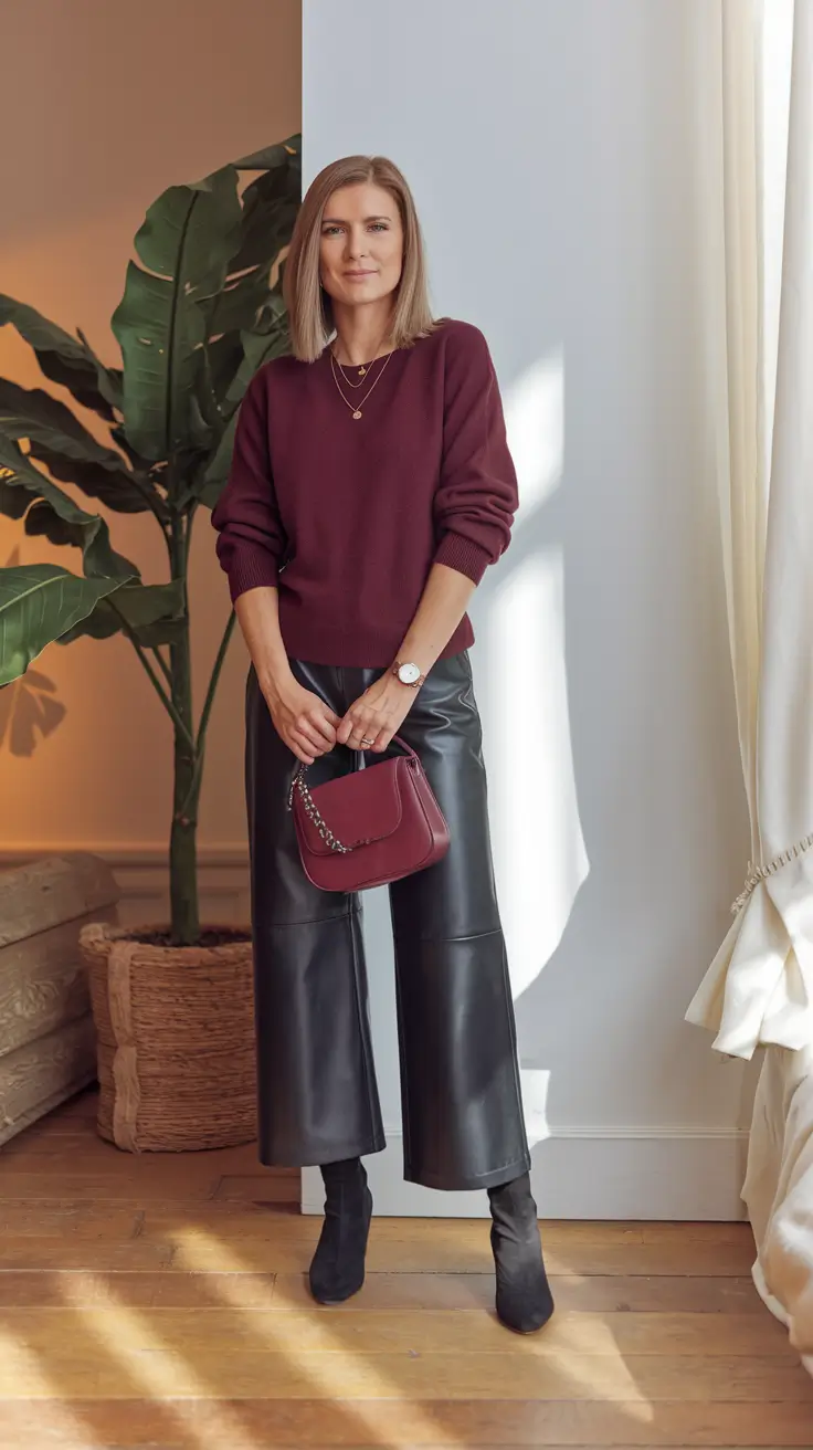 2025 Fall outfits with Old Money Style Burgundy Depths and Leather Strength