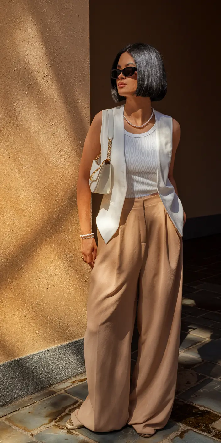 2025 Fall outfits with Old Money Style Minimalist Vest with Pearl Detail