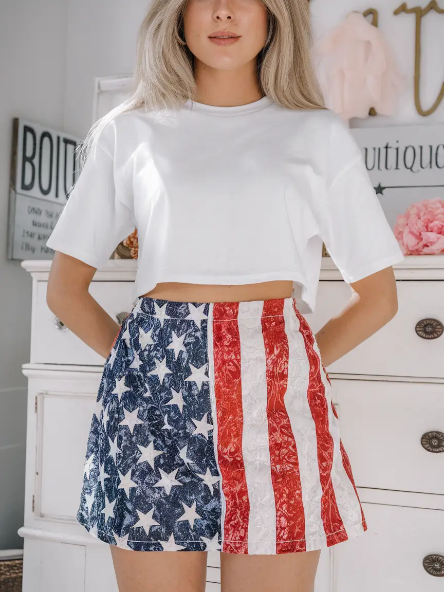 4th of July 2025 Outfits That Sparkle - Flag Skirt Meets Crisp Crop Simplicity