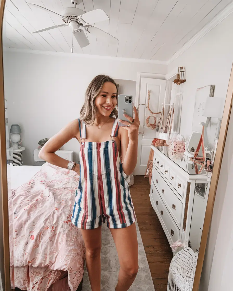 4th of July 2025 Outfits That Sparkle - Playful Stripes and Overalls Realness