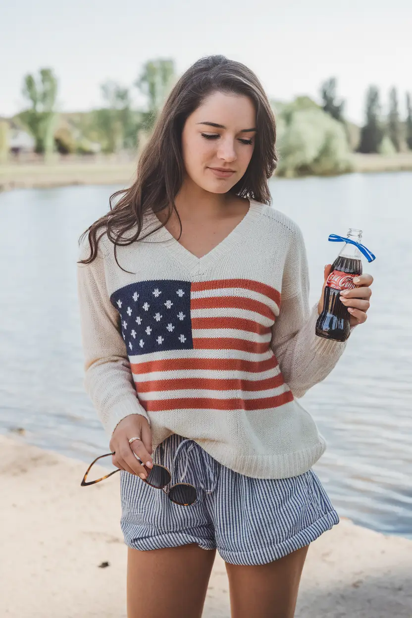 4th of July 2025 Outfits That Sparkle - Retro Flag Sweater for Chilly Firework Nights