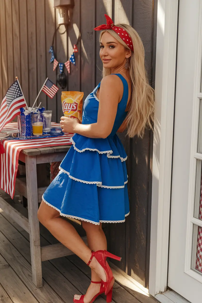 4th of july dresses ideas 2025-Playful Blue Ruffles and Firecracker Energy