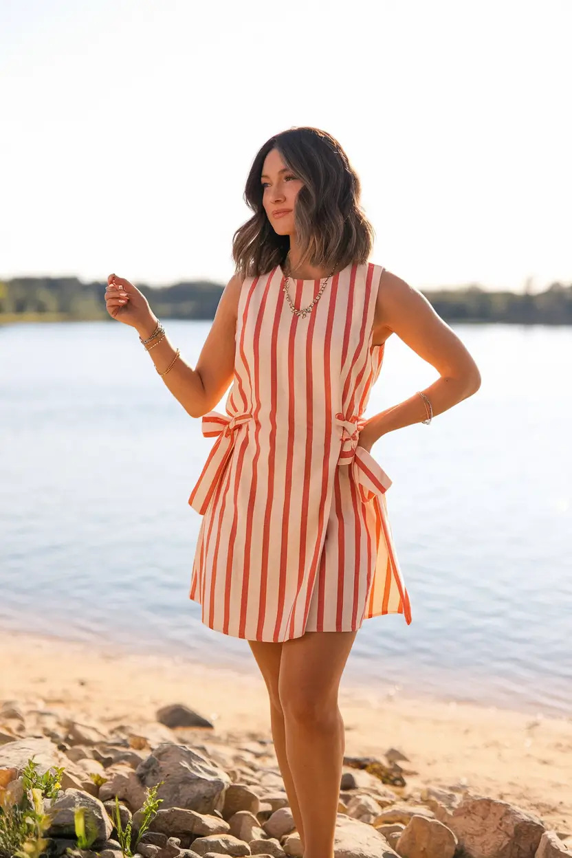 4th of july dresses ideas 2025-Sunset Stripes and Lakeside Mood