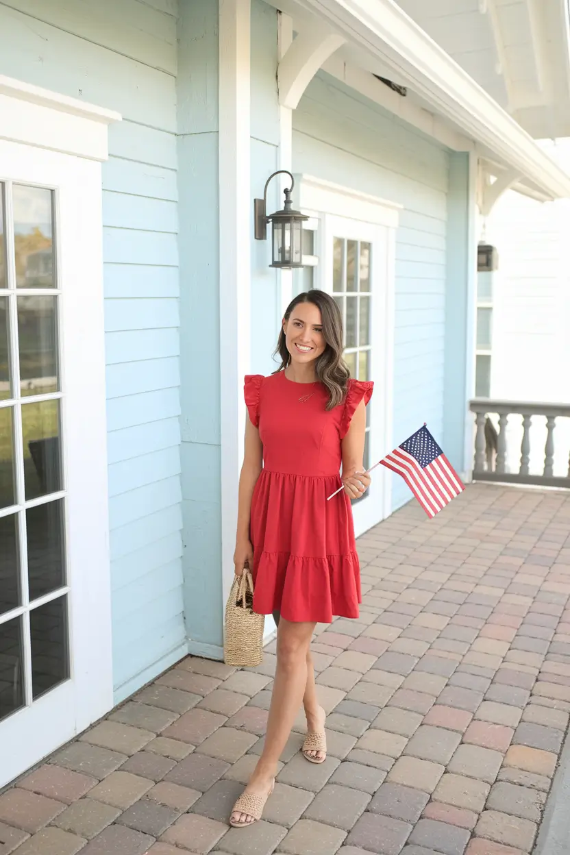 4th of july dresses ideas 2025-Ruffled Red with Classic Americana Spirit