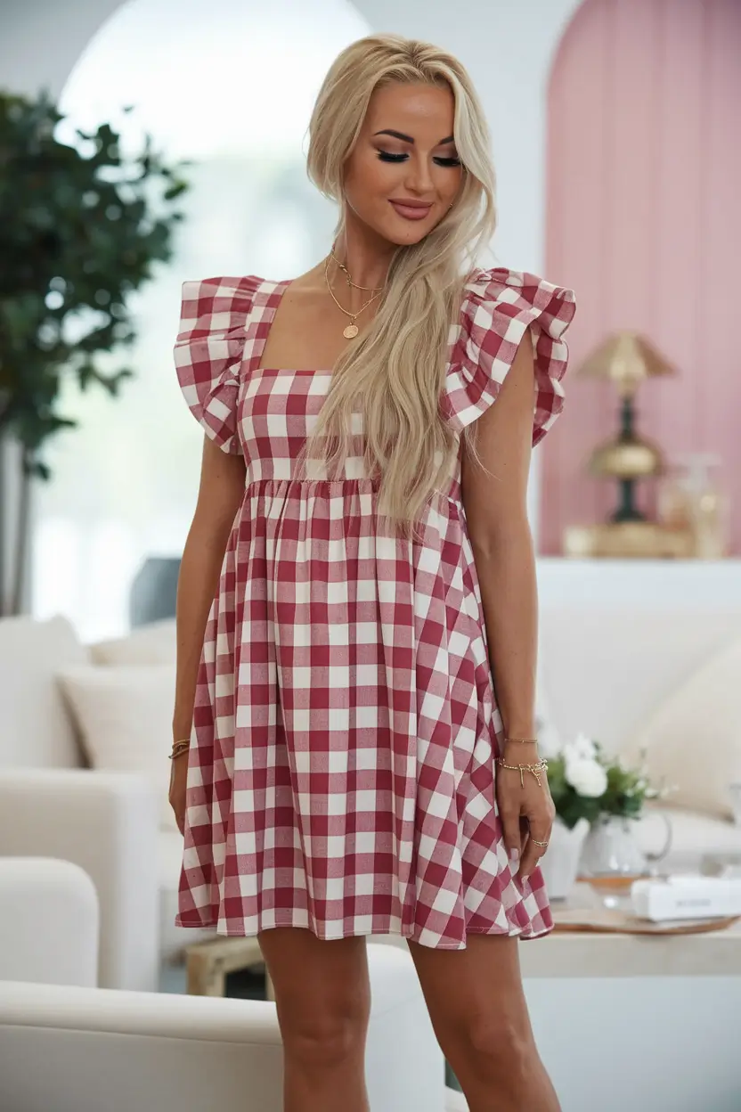 4th of july dresses ideas 2025-Gingham Sweetheart with Southern Charm