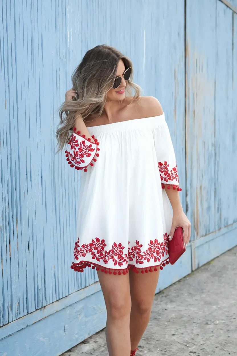 4th of july dresses ideas 2025-Boho Off-Shoulder Charm