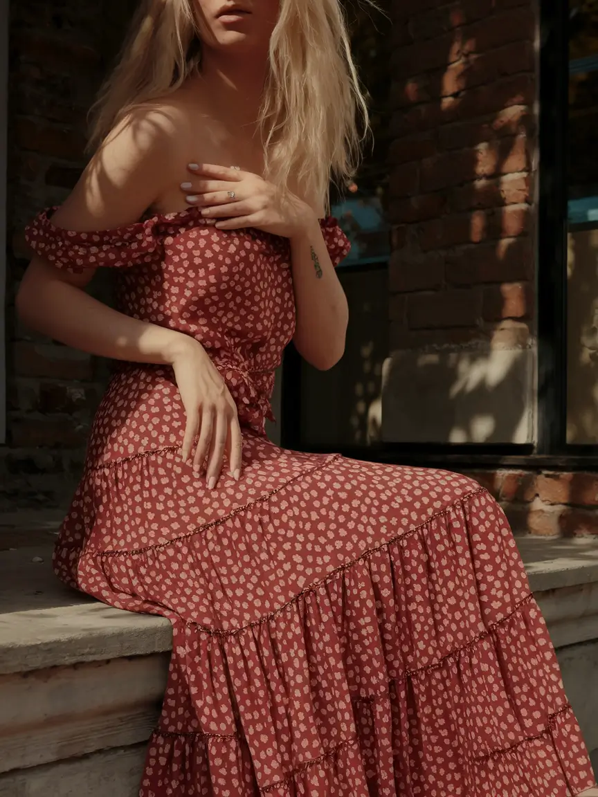 4th of july dresses ideas 2025-Romantic Ruffle Maxi in Boho Red
