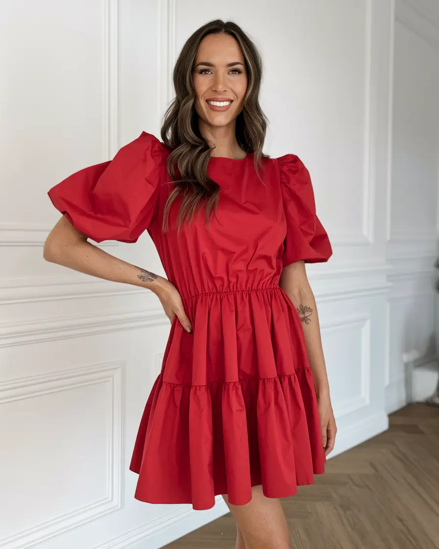 4th of july dresses ideas 2025-Structured & Sweet with Puff Sleeves