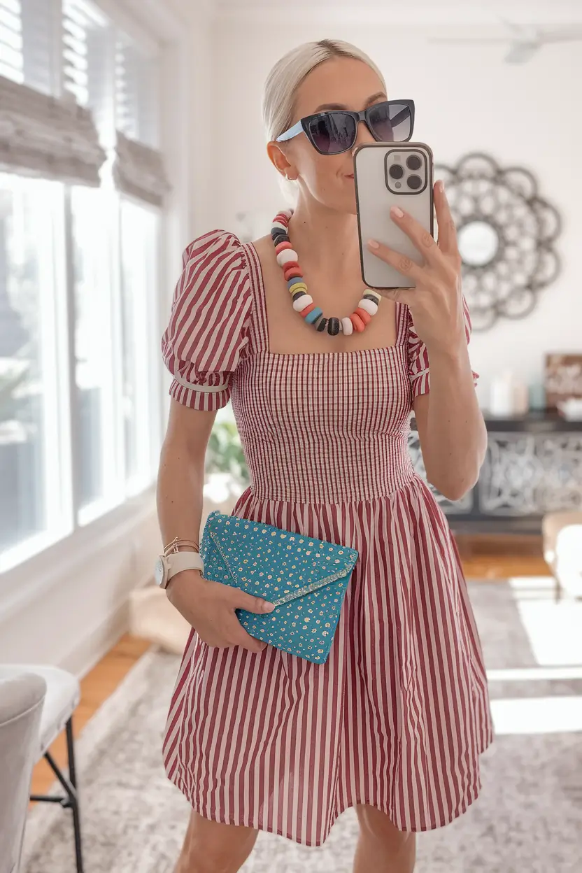 4th of july dresses ideas 2025-Vintage-Inspired Stripes and Bold Accessories
