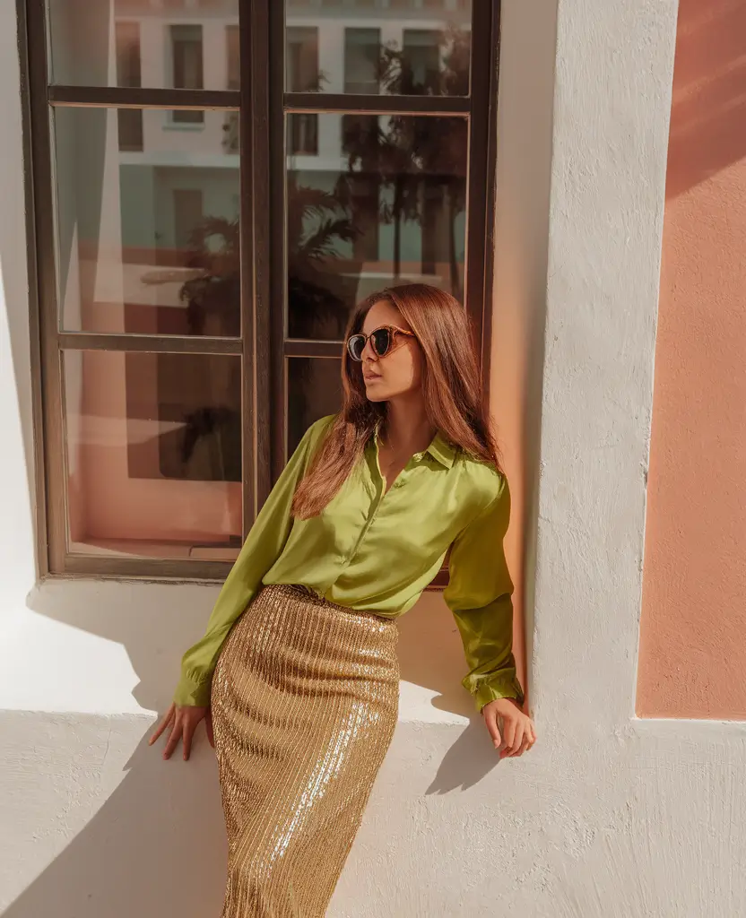 Trendy August Outfit Ideas in 2025 Lime Satin & Golden Gleam
