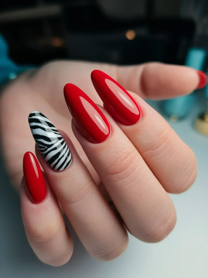 August Nail Colors Inspo 2025 Wild Cherry & Zebra Swerve