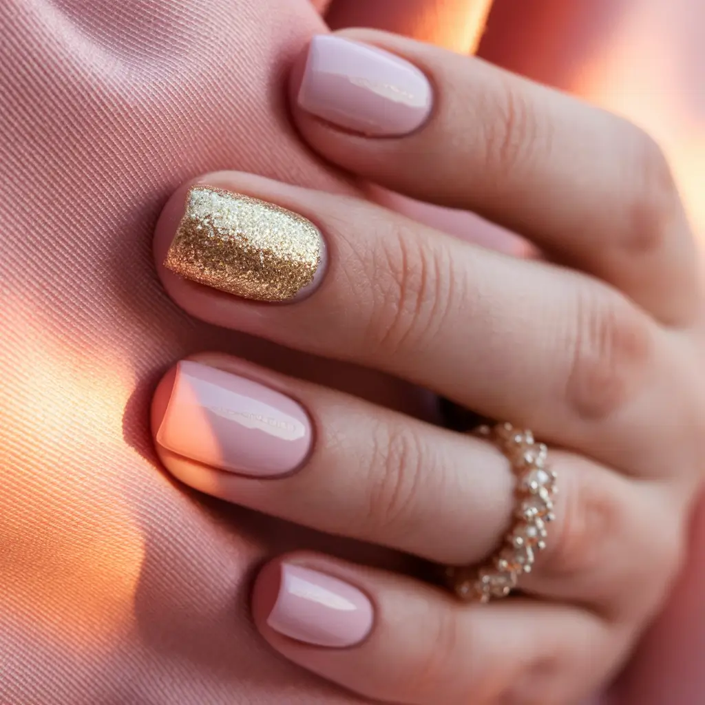 August Nail Colors Inspo 2025 Blush & Gold Happy Hour