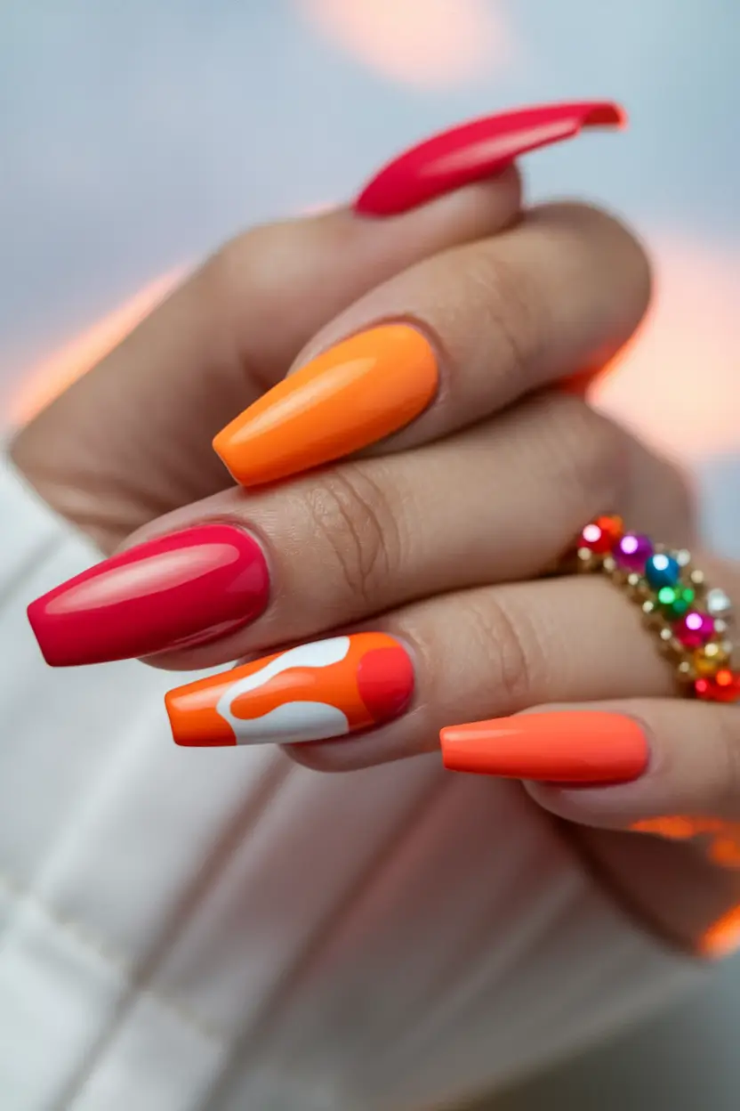 August Nail Colors Inspo 2025 Tangerine Pop Art Crush