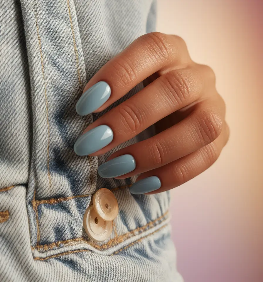 August Nail Colors Inspo 2025 Cloud-Washed Blue Denim
