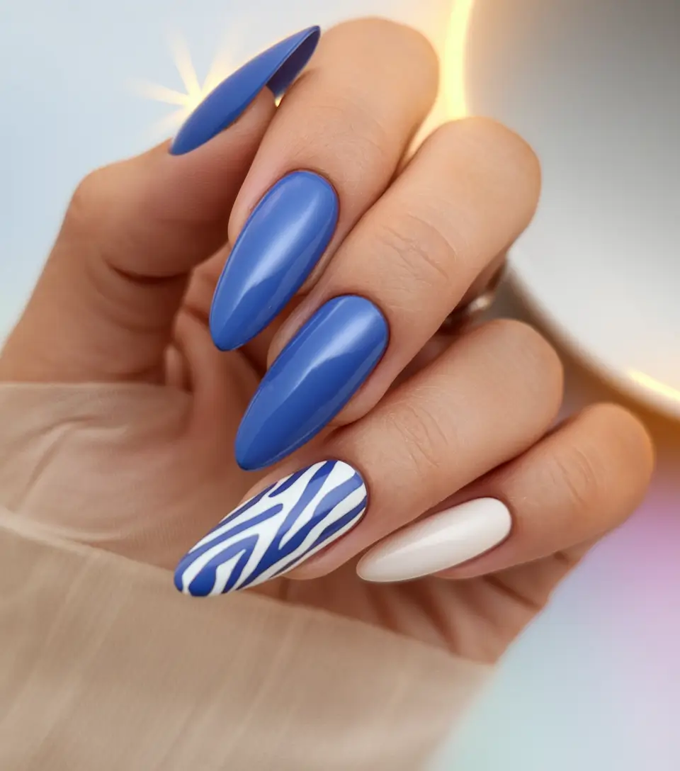 August Nail Colors Inspo 2025 Cobalt Zebra Remix