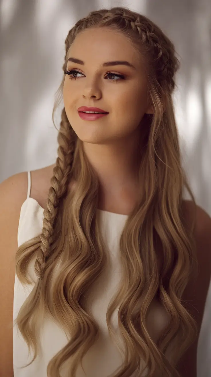 back to school hairstyles 2025 Soft Waves with Side Braid Detail