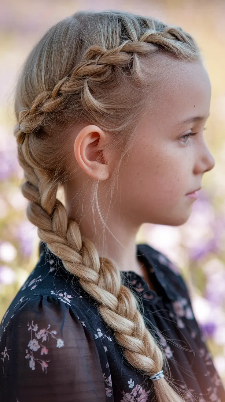 back to school hairstyles 2025 Diagonal Braid with Floral Blouse Energy