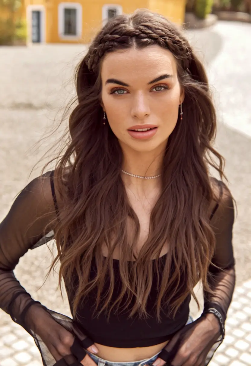 back to school hairstyles 2025 Textured Boho Waves with Front Braids