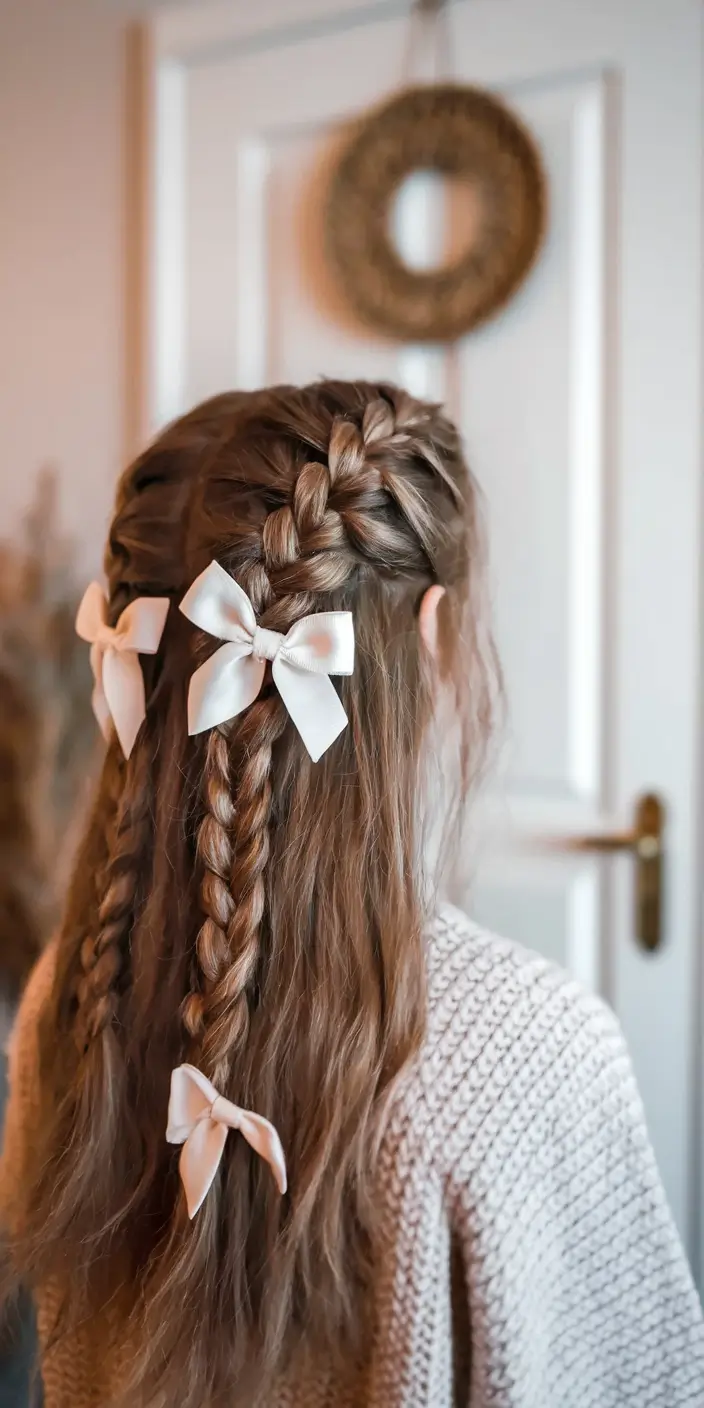 back to school hairstyles 2025 Half-Up Cornrow Braids with Ivory Accents
