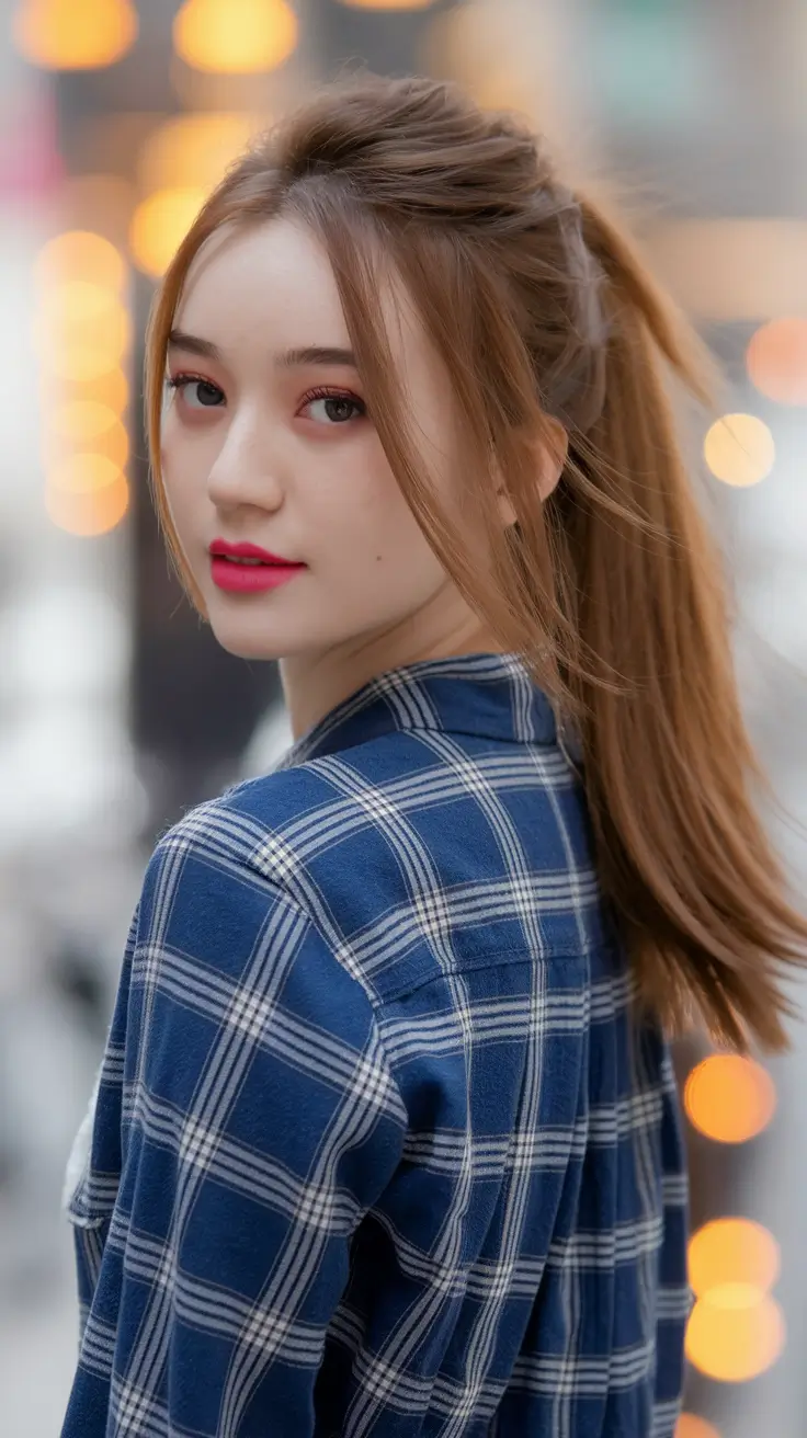 back to school hairstyles 2025 Ponytail with Wispy Curtain Bangs