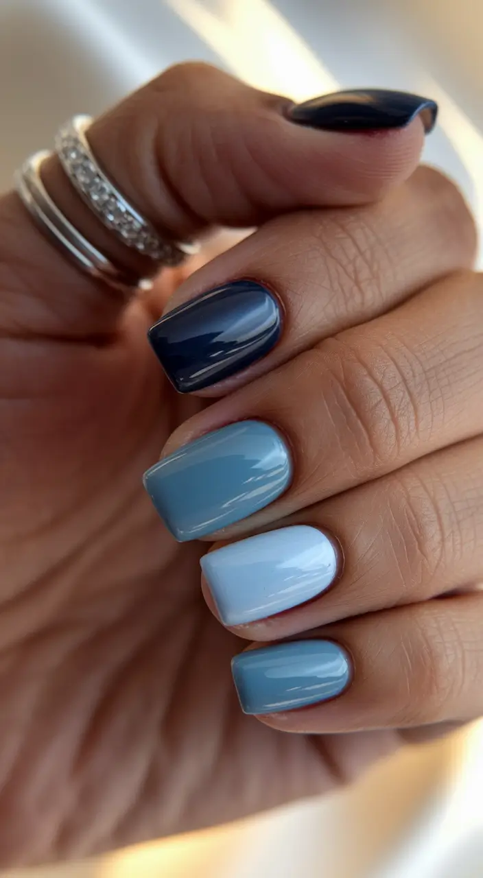 back to school nails 2025 Shades of Blue for the Smart Girl Era