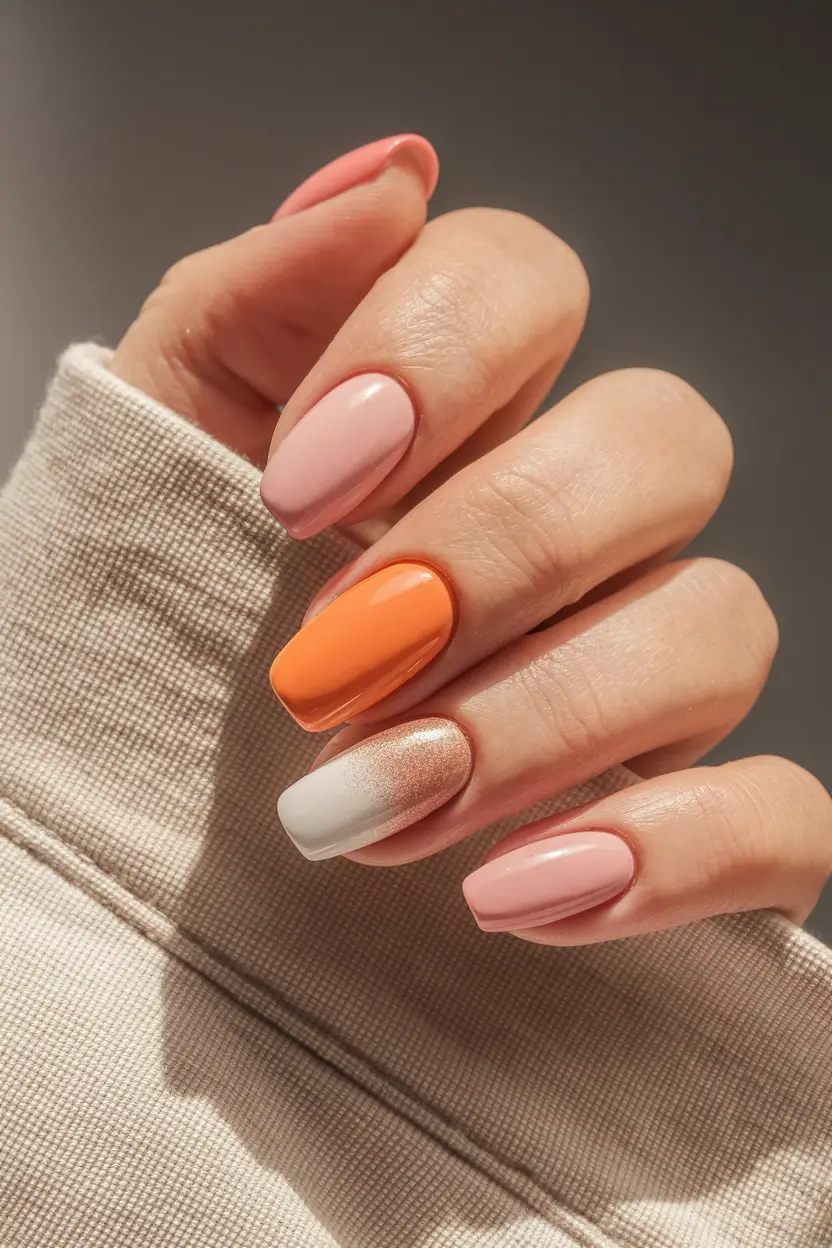 back to school nails 2025 Peachy Mix for the Soft Start