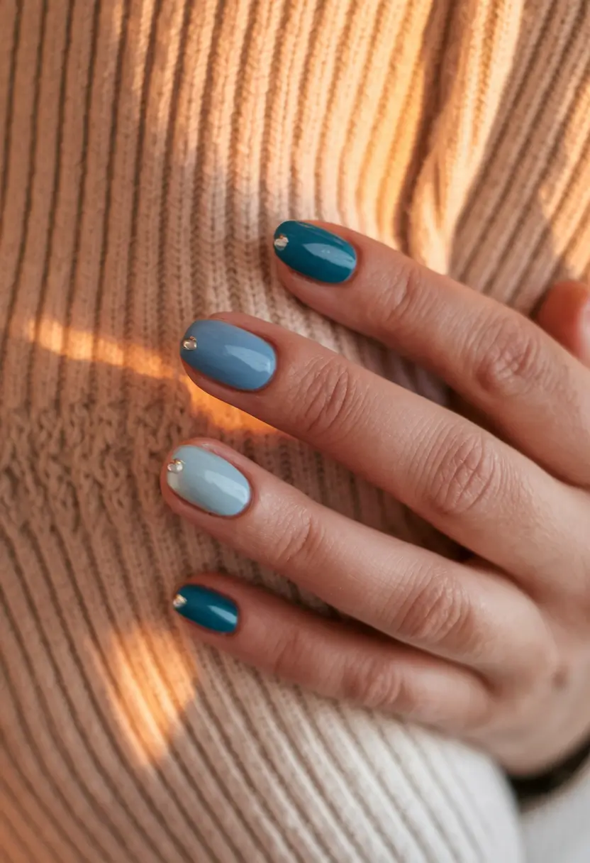 back to school nails 2025 Gemstone Blues with a Touch of Sparkle
