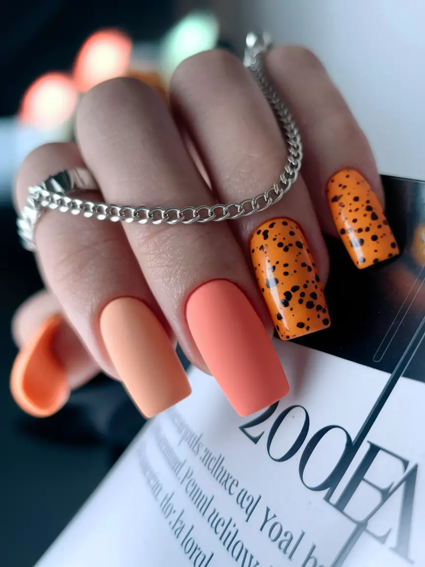 back to school nails 2025 Matte Mango with Halloween Energy