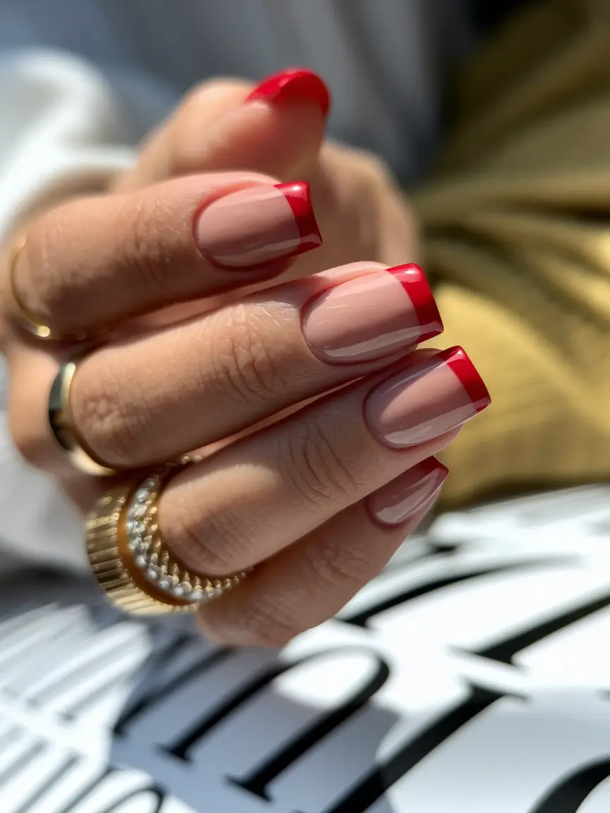 back to school nails 2025 Red-Tipped French Twist