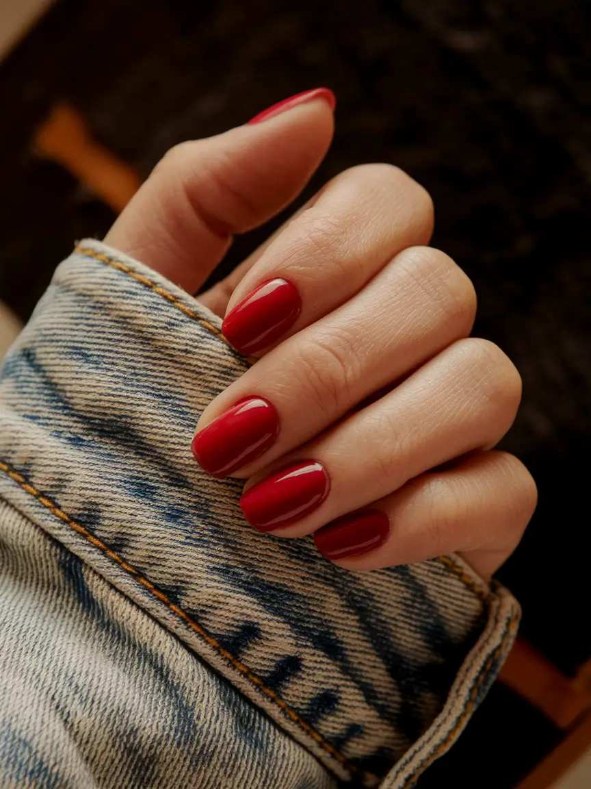 back to school nails 2025 Classic Red with a Denim Edge