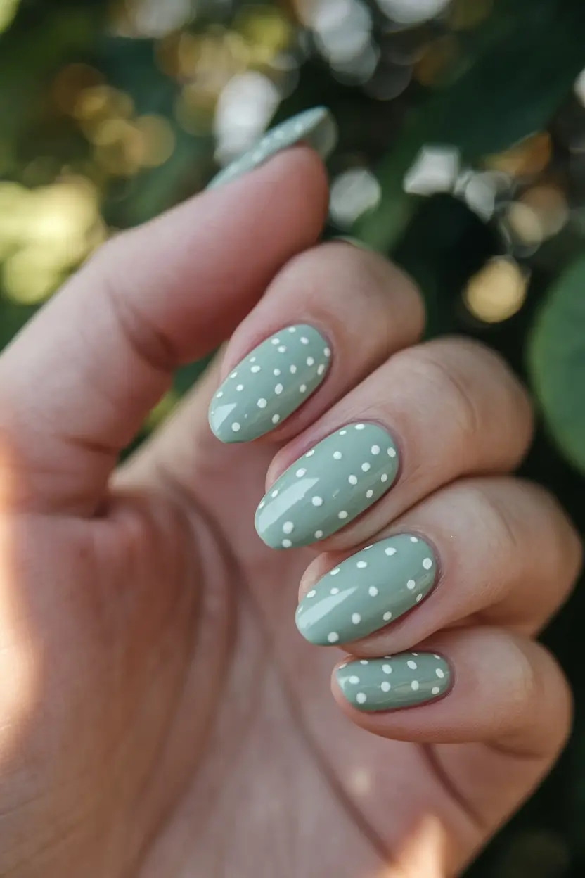 back to school nails 2025 Polka-Dotted Sage for an Artsy Mood