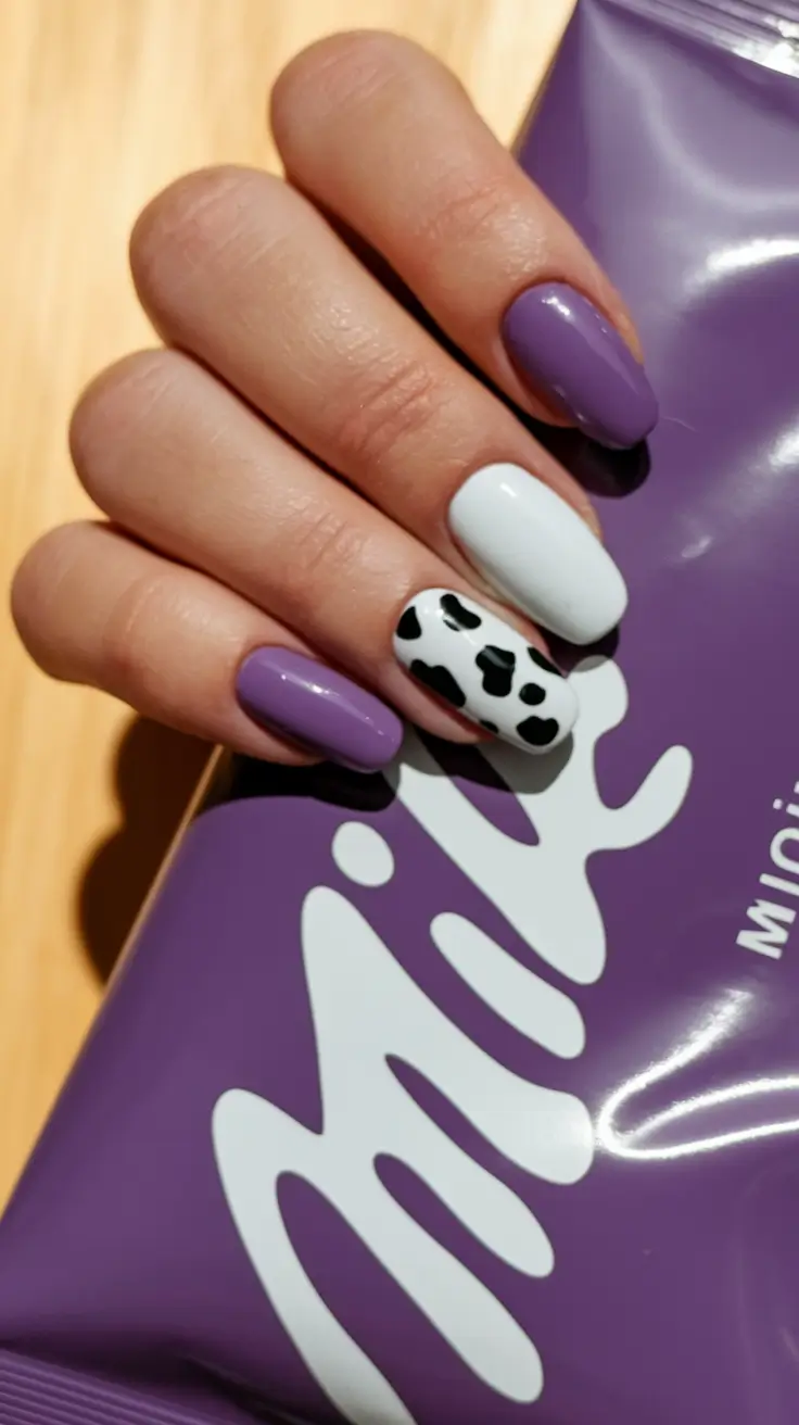 back to school nails 2025 Purple Cow Print for the Bold Ones