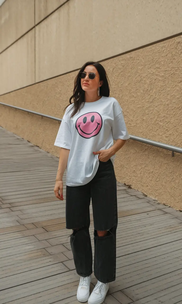 back to school outfits 2025 Retro Smiley Cool Girl